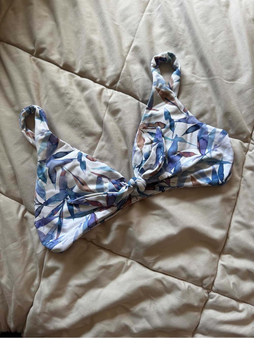 Midori Floral Leaf Print Bikini Top in White, Blue, Purple, Brown